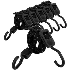 Bungee Cords with Hooks, 48 inch Heavy Duty Adjustable Flat Black Rubber Bung...