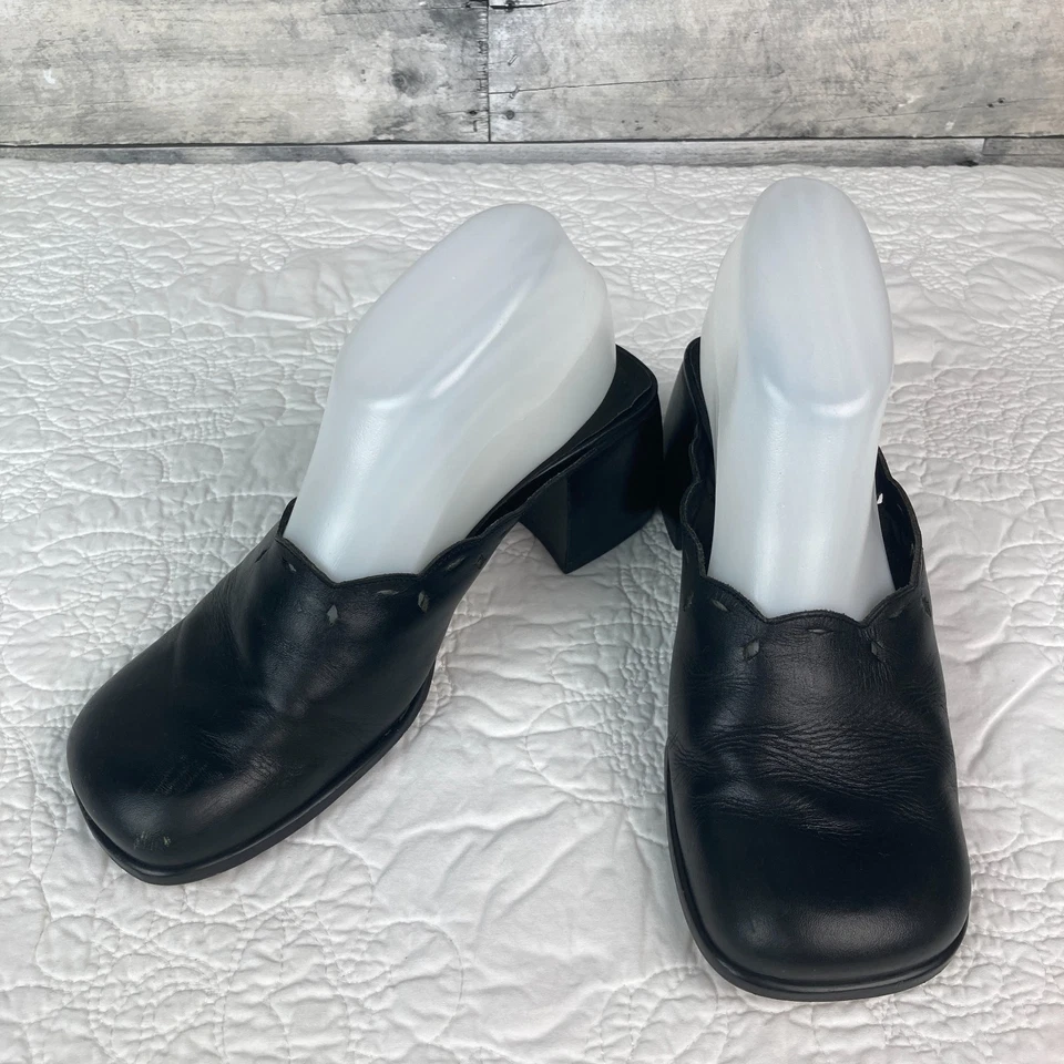 Kenneth Cole Reaction Mulas de Cuero Negro Punta Cuadrada Tacón Bloque Y2K De Colección - 7.5 Foto 2 de 4