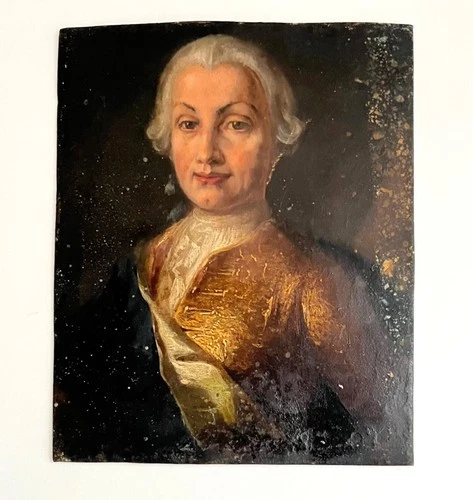 Oil Painting on Tin Portrait of Carlos Mardel (1695 to 1763) 6 x 8"