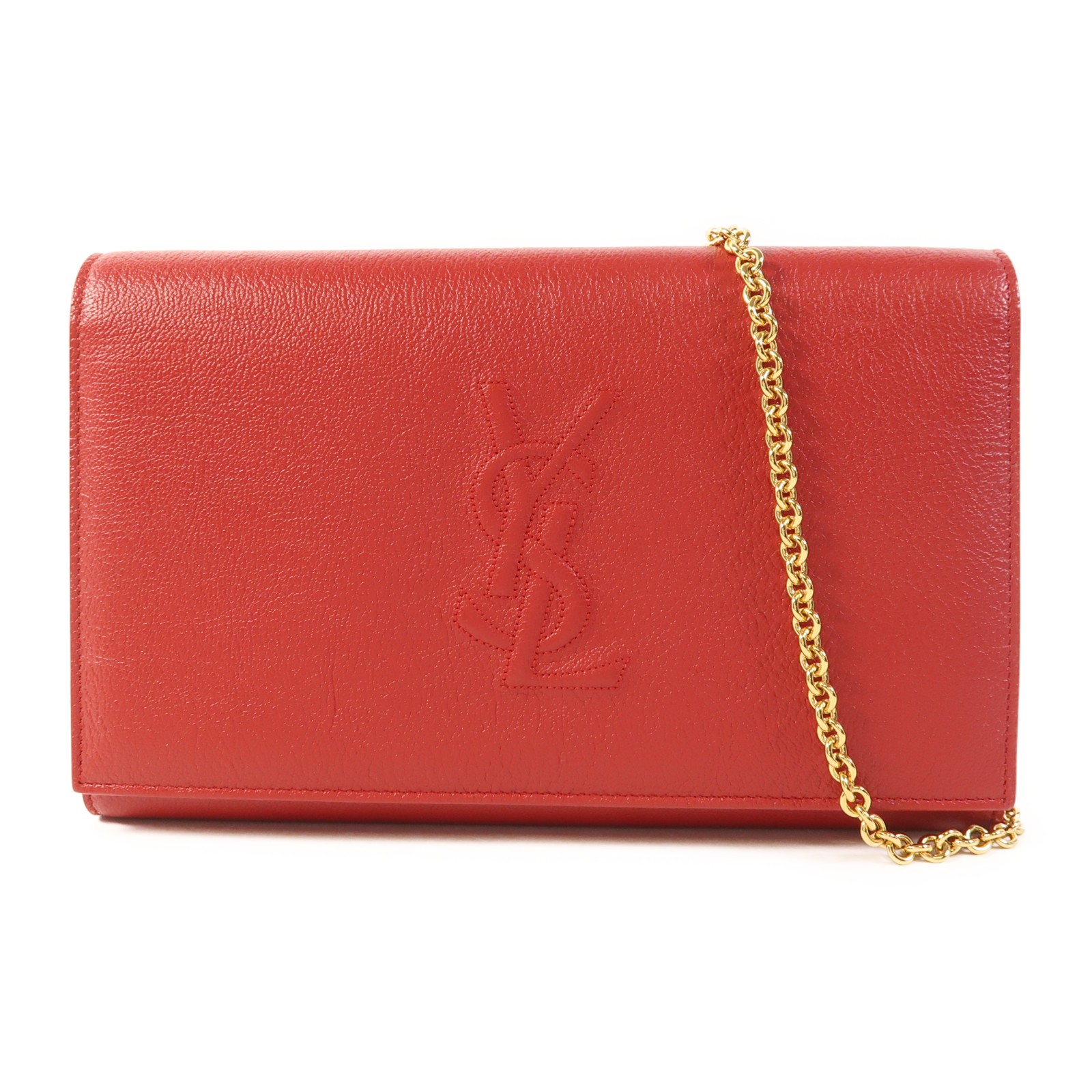 Portafoglio YVES SAINT LAURENT YSL GHW Belle De Jour su catena 559075 pelle di vitello rosso