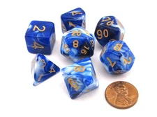 Polyhedral 7-Piece Layered Wedgewood Dice Set - Blue/White with Gold