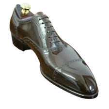 Handmade Brown Genuine Leather Oxford Lace Up Office Dress Cap Toe Shoes For Men