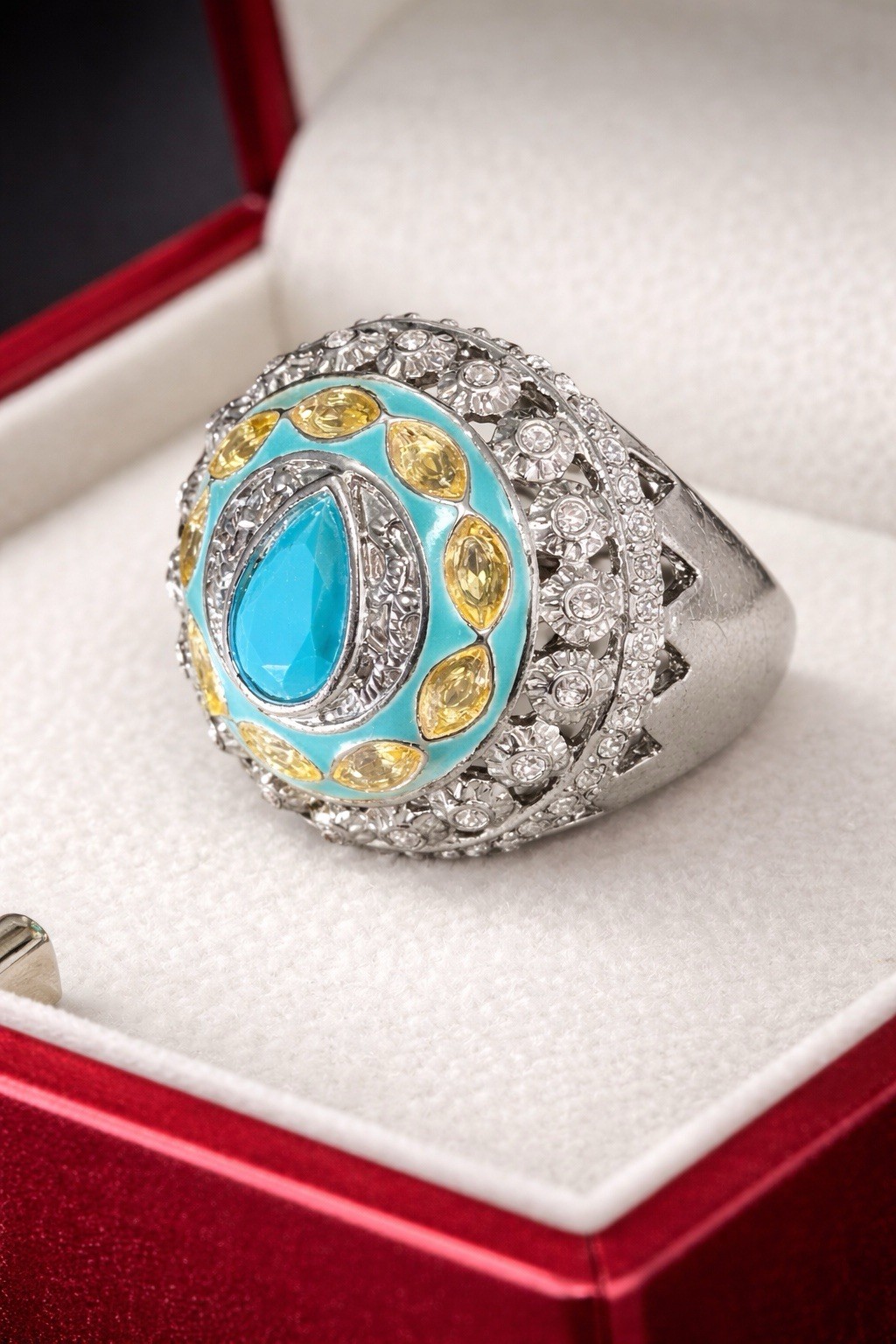 Bold Statement Ring with Turquoise-Tone Center & … - image 2