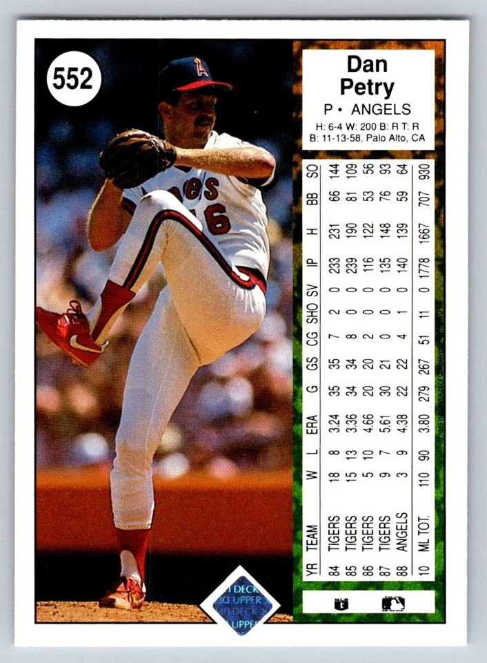 1989 Upper Deck #552 Dan Petry California Angels - Image 2 of 2