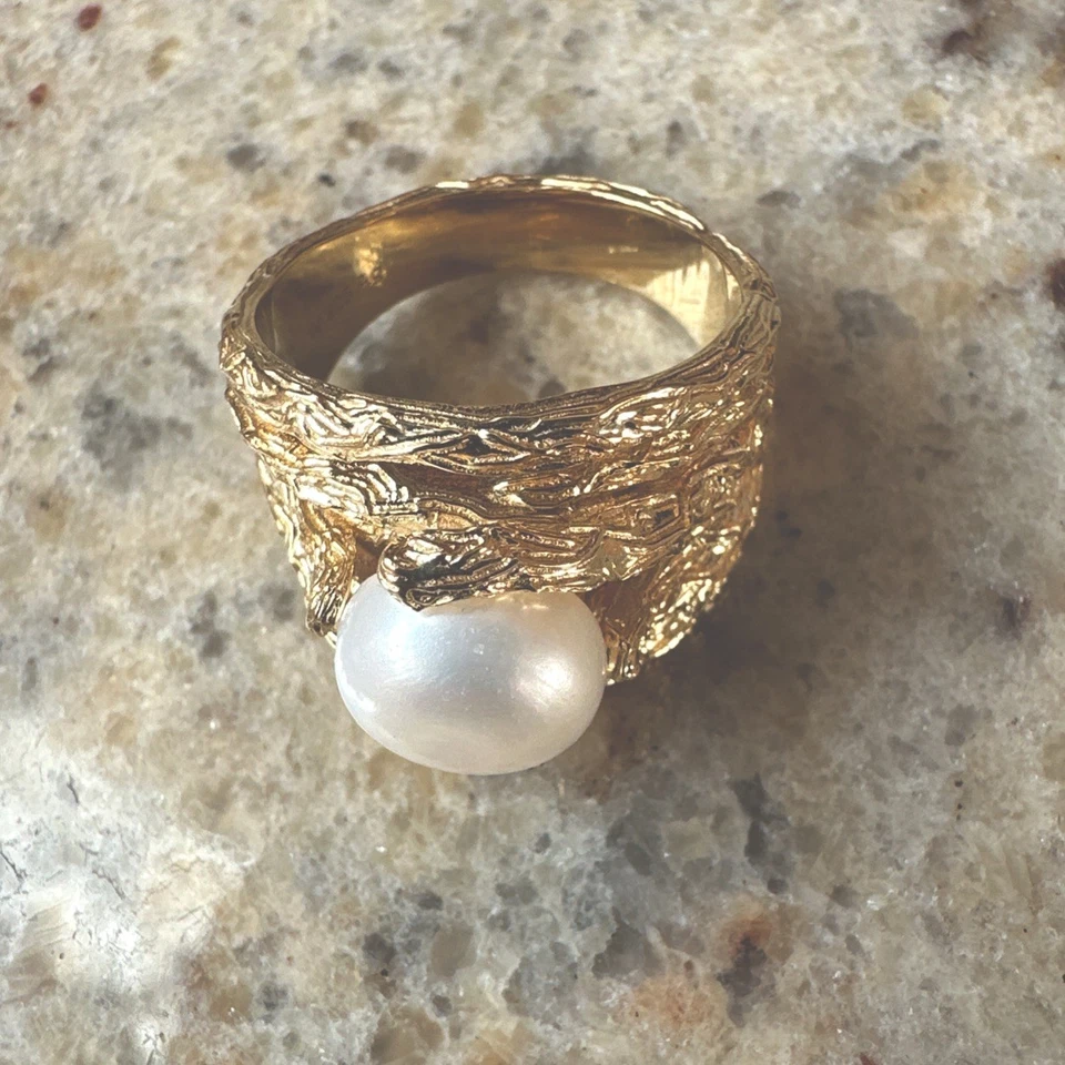 Ring Silber 925 vergoldet, Süßwasserzuchtperle, 20 mm breit, 10,09 Gramm