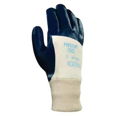Ansell 27-600 Coated Gloves, Nitrile, Smooth, 3/4 Dip, 4 Abrasion Level, Blue,