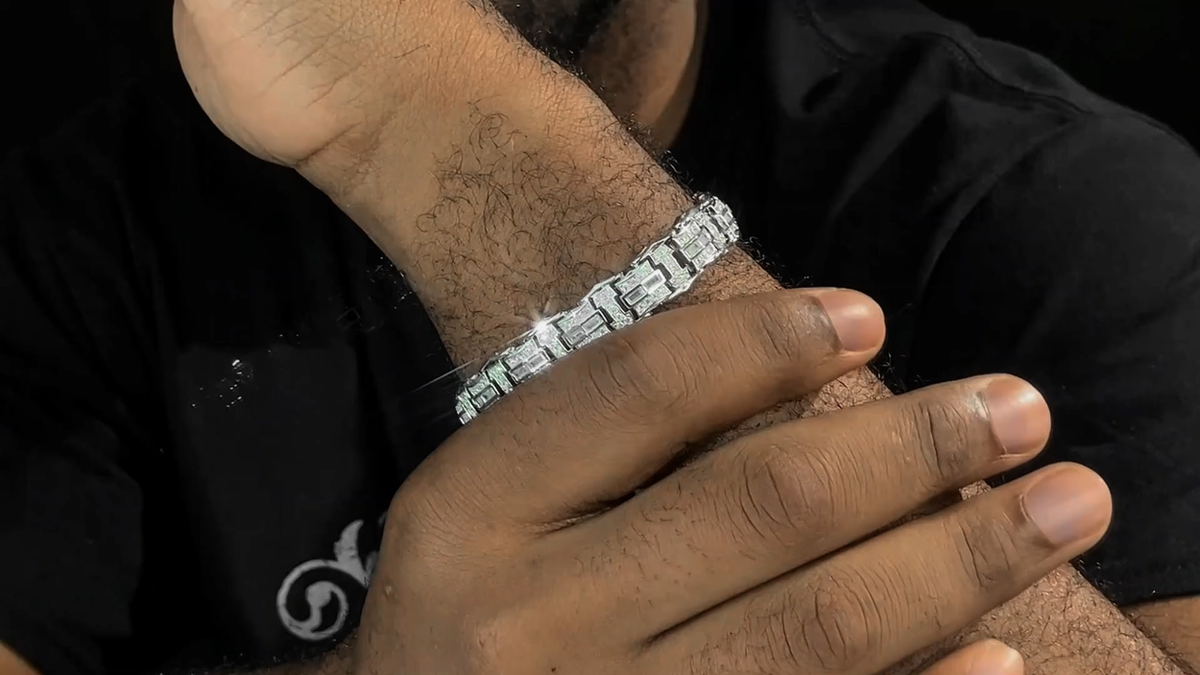 Men's Real 925 Sterling Silver Iced Baguette Hip Hop Bust Down CZ