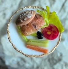Dollhouse Miniature Plate Platter with Sandwich, Carrots Tomato Lettuce Olive