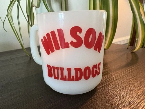 Vintage Wilson Bulldogs High School West Lawn PA Glasbake Milk Glass Coffee Mug
