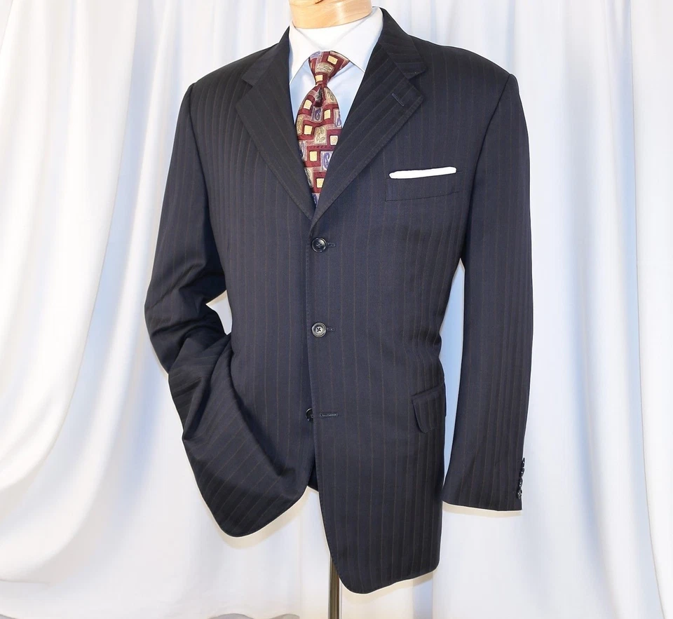 Abrigo Chaqueta Hombre CANALI Negro Bronce Rayas Lana 3 Botones Talla 46 R Foto 4 de 4