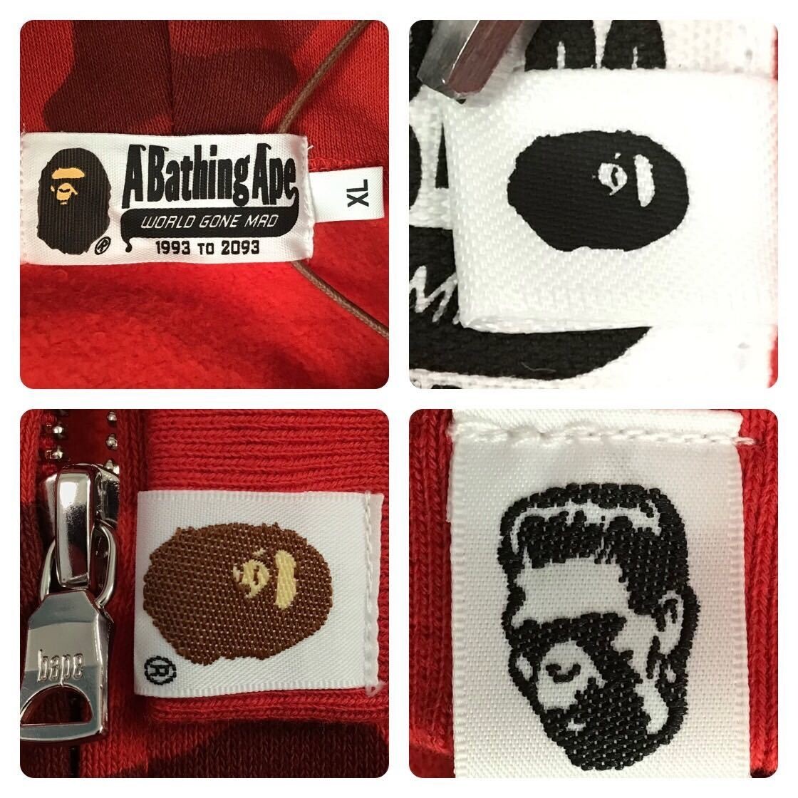 BAPE DETACHABLE shark full zip hoodie red camo A Bathing Ape Size