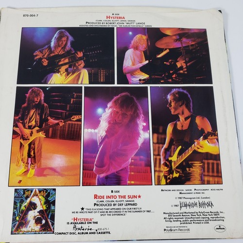 Def Leppard "Hysteria" "Ride Into The Sun" 45 Vg+ Tested Picture Sleeve 1987 - Picture 7 of 7