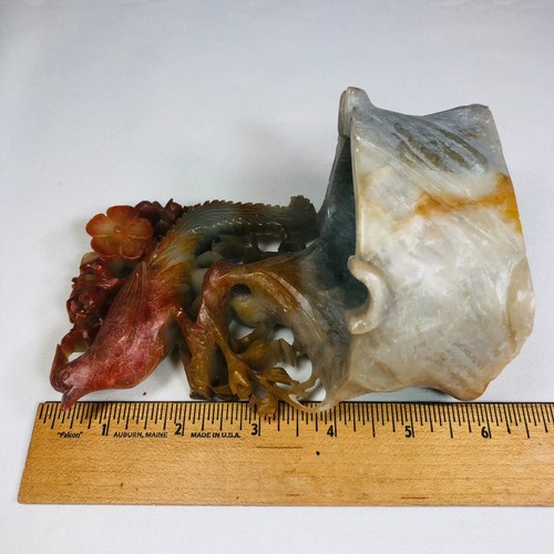 Hand Carved Soapstone Chinese Well, Phoenix Bird and Flowers Ashtray - READ - Picture 15 of 19
