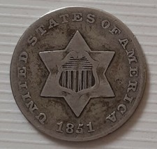 1851 United States Of America Three Cents Silver Coin- RARE