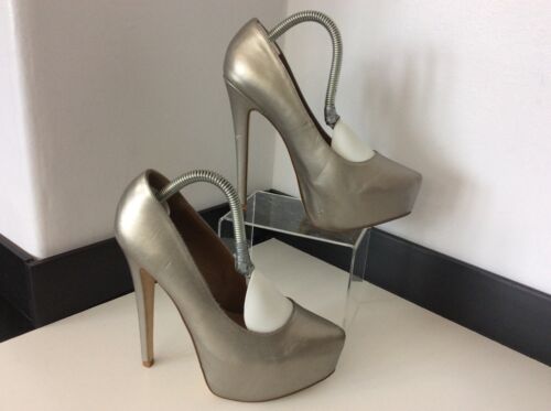ALDO shoes heels Court Luck Size 5 38 Pewter Leather RRP £70 Worn Once - Afbeelding 1 van 9