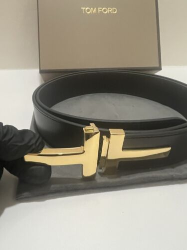 Cinturón TOM FORD Doble T Dorado Hebilla Negro Talla 36 Cintura - Imagen 4 de 7
