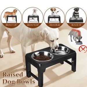 Elevated Raised Pet Dog Feeder Bowl Stainless Steel Food Water Stand w2Pcs Bowls