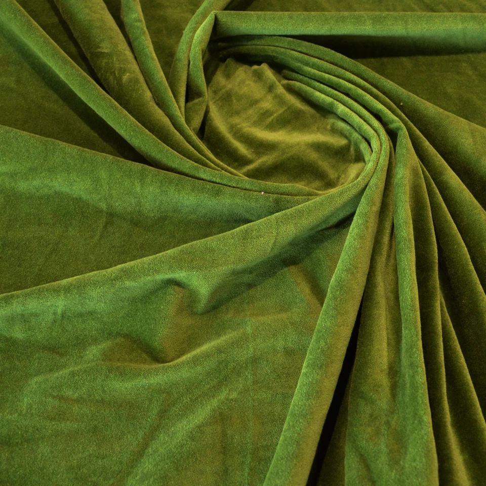 Moss green cotton velvet upholstery fabric for sofa | 110 (43") Cms Width fabric - Image 3 of 4