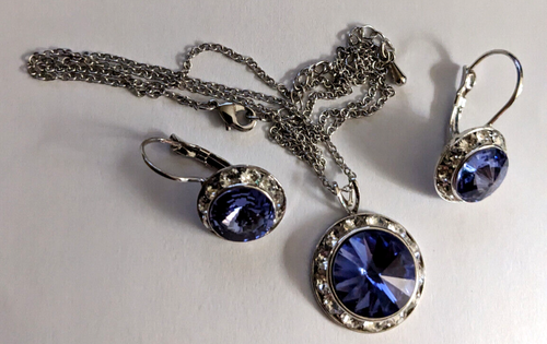 Blue Crystal Ear Thailand Fine Silver Plated Necklace and Earrings - Picture 17 of 18