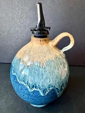 Handcrafted ceramic cruet oil dispenser 7”