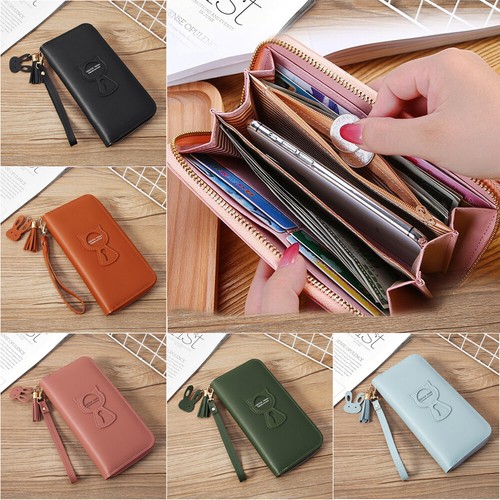 Womens Leather Wallet Zip Long Clutch Wristlet Purse Card Holder Handbag Pocket