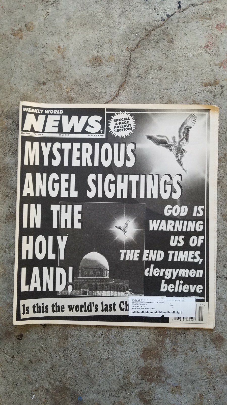 WEEKLY WORLD NEWS December 21, 1999, Mysterious Angel Sightings In The Holy Land-image