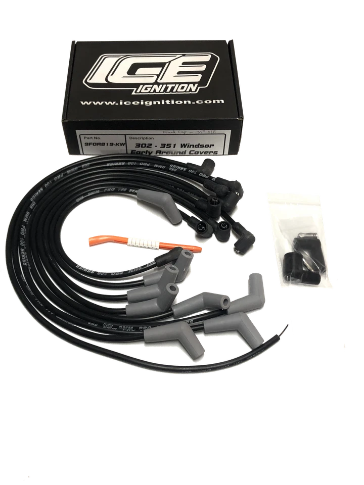 ICE PRO 100 9mm Spark Plug Leads V8 302-351 Windsor Around R/Cover Black STD Cap - Image 2 of 4