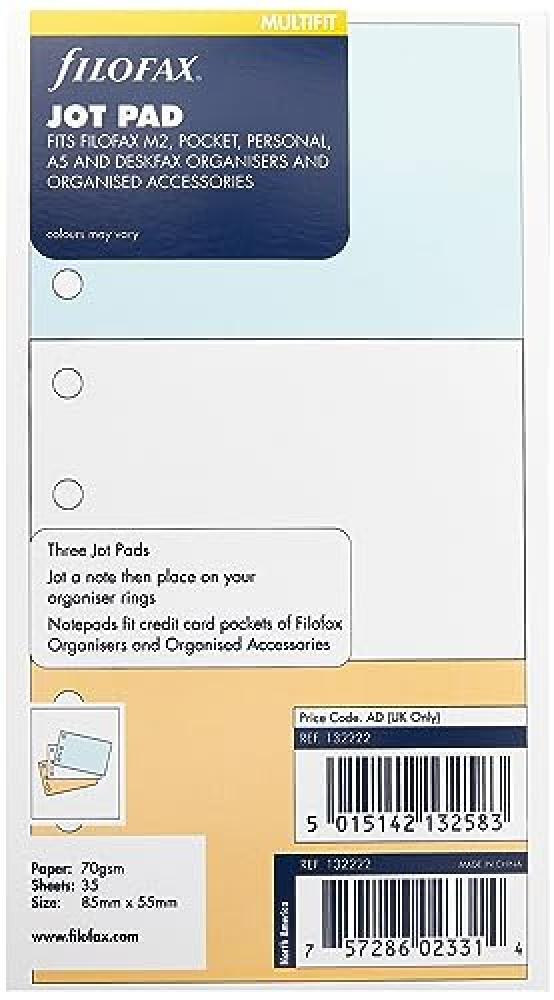 Filofax Mini Jot Pads - White/Blue/Salmon - NUOVO