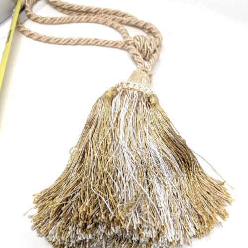 Drapery Curtain tieback Ivory Gold Tassel Fringe 23" Luxury Regency Twisted Cord - Picture 9 of 11