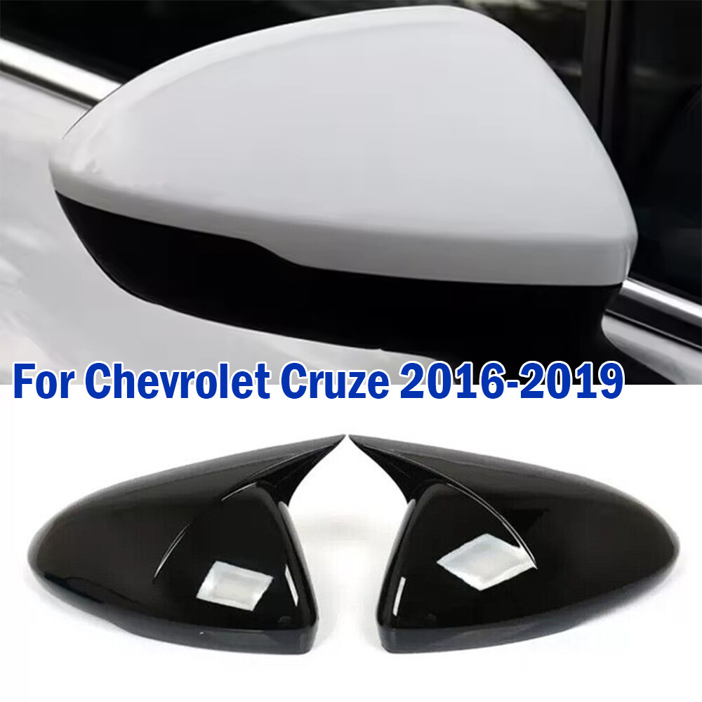 ABS Gloss Black Ox Horn Rearview Mirror Cover Caps For 2016-2019 Chevrolet Cruze