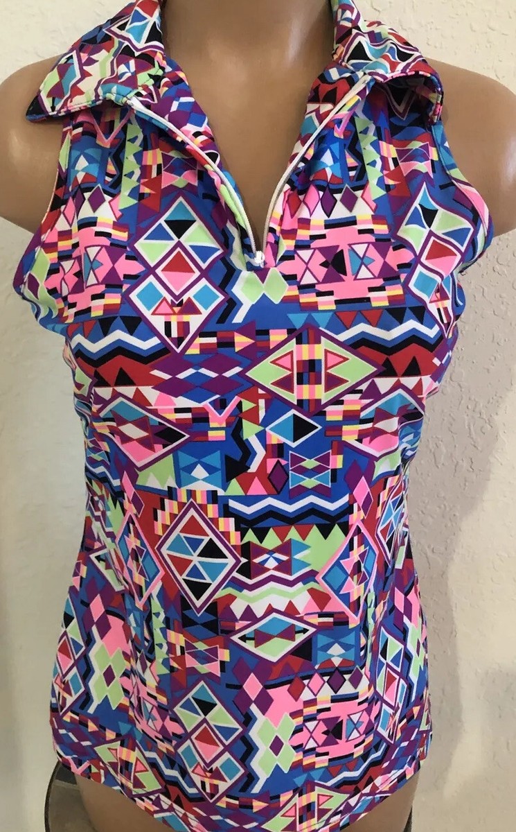 Tzu Tzu Zip Top Small S Golf Wicking UV Sleeveless Polo Print