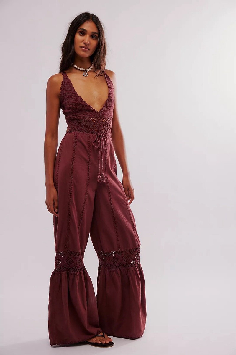 free people Freya Crochet One-Piece Jumpsuit SZ M | eBay