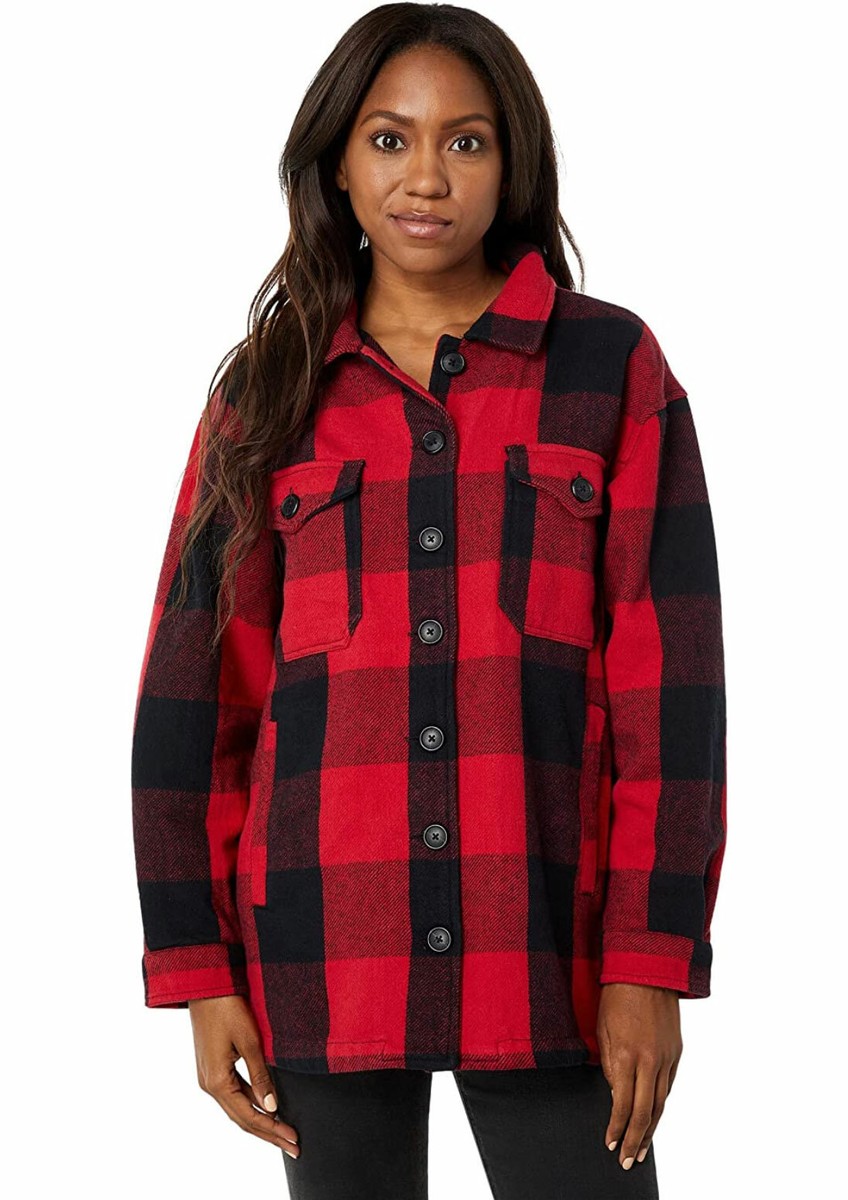 red and black buffalo plaid women's jacket