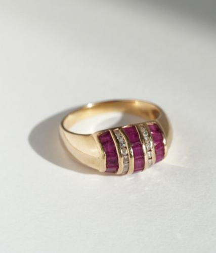 Vintage Natural Pink Ruby Diamond Channel Set Domed Ring 14ct Gold Size P / 7.5 - Picture 5 of 8