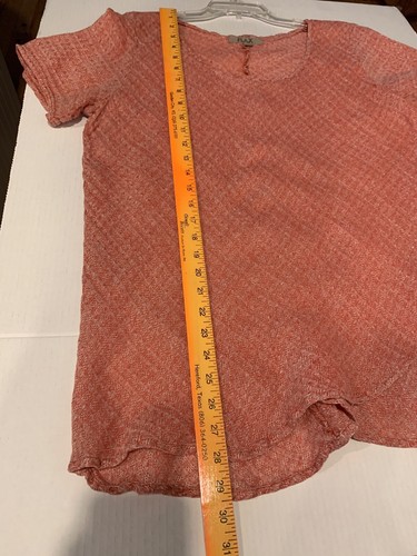 Flachs Boho Top Gr. L kurz Slvs 100% Leinen Faux Wickel vorne weich orange Lagenlook - Bild 6 von 9