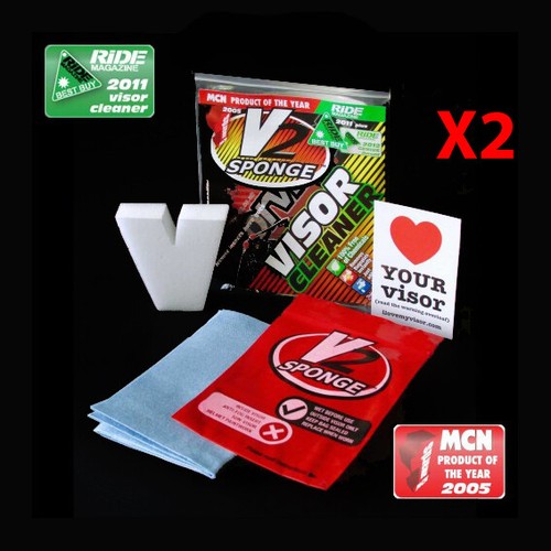 V2 SPONGE MOTORCYCLE MOTORBIKE SCOOTER HELMET VISOR CLEANER KIT   TWIN PACK  - 第 1/1 張圖片