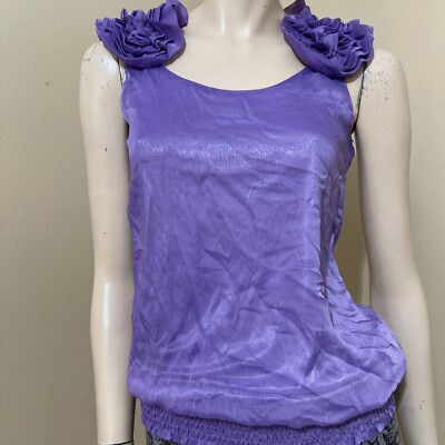 Women s Lilac Polyester Casual Cocktail Stretch Ruffled Lined Size S Blouse Top