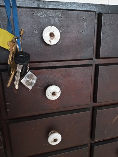 Loaded full 57" Antique Apothecary Hardware Cabinet 30 Drawer Industrial We Ship - Picture 3 of 12