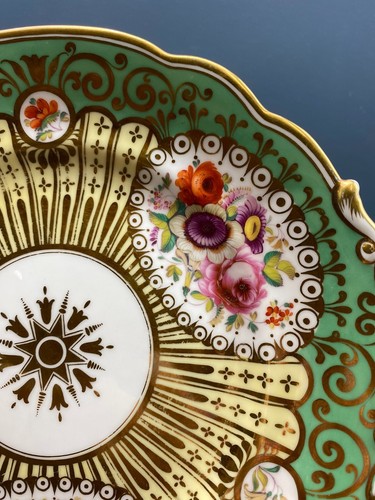 BEAUTIFUL ANTIQUE VICTORIAN 1850 RIDGEWAY GREEN & GILT GOLD PORCELAIN PLATE-1 - Picture 7 of 9