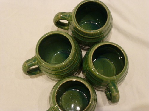 Juego de 4 tazas de sidra de barril de cerámica Mccoy vintage de 1920 - VERDE $149 - Imagen 9 de 9