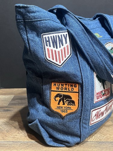 HUNTING WORLD Blue Denim /Patches Tote Bag - Picture 3 of 15