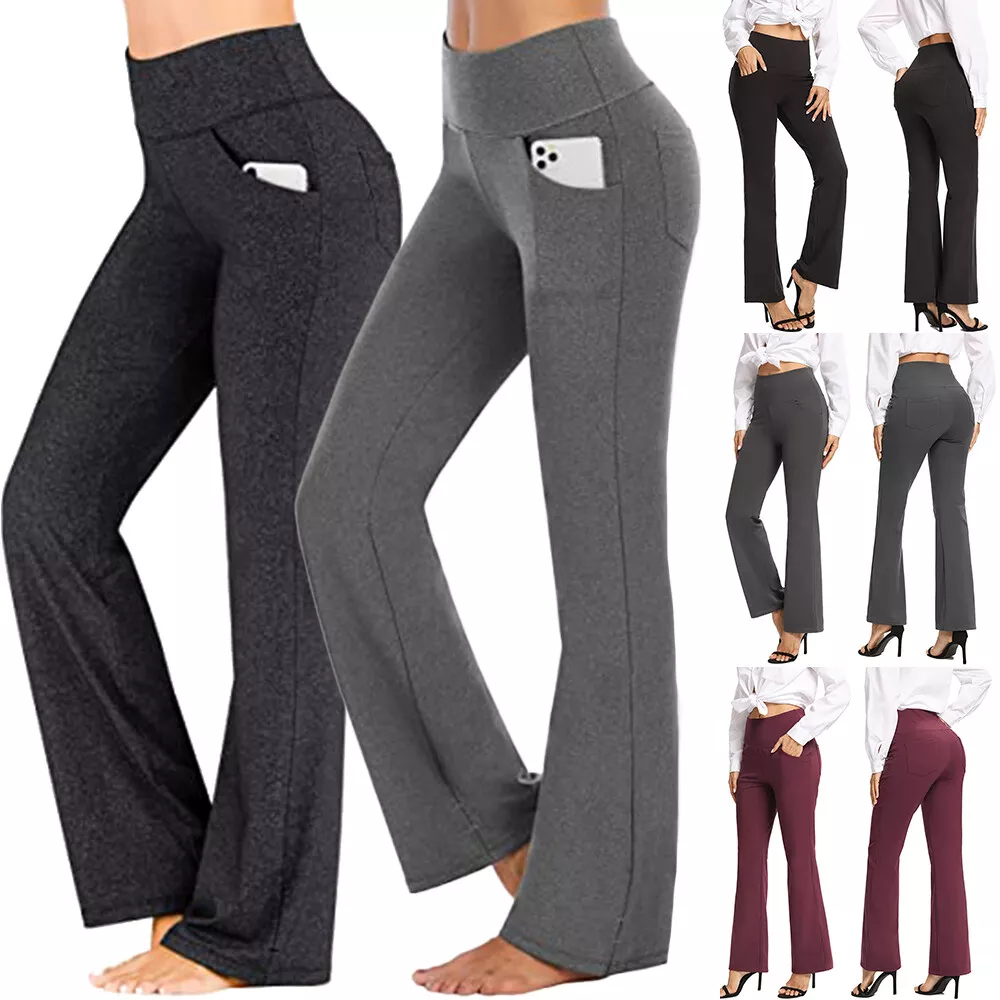 4-Pockets Soft Bootcut Yoga Pants Women High Waist Workout Ladies Long  Bootleg