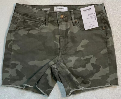 NEW SONOMA Womens Camouflage High Rise Stretch Fit Shorts