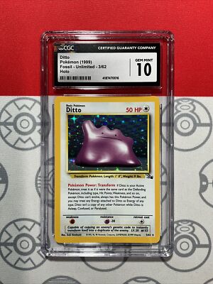 NEW CGC 10 GEM 1999 Pokemon Card Ditto 3/62 Holo Fossil Unlimited PSA 0016  | eBay