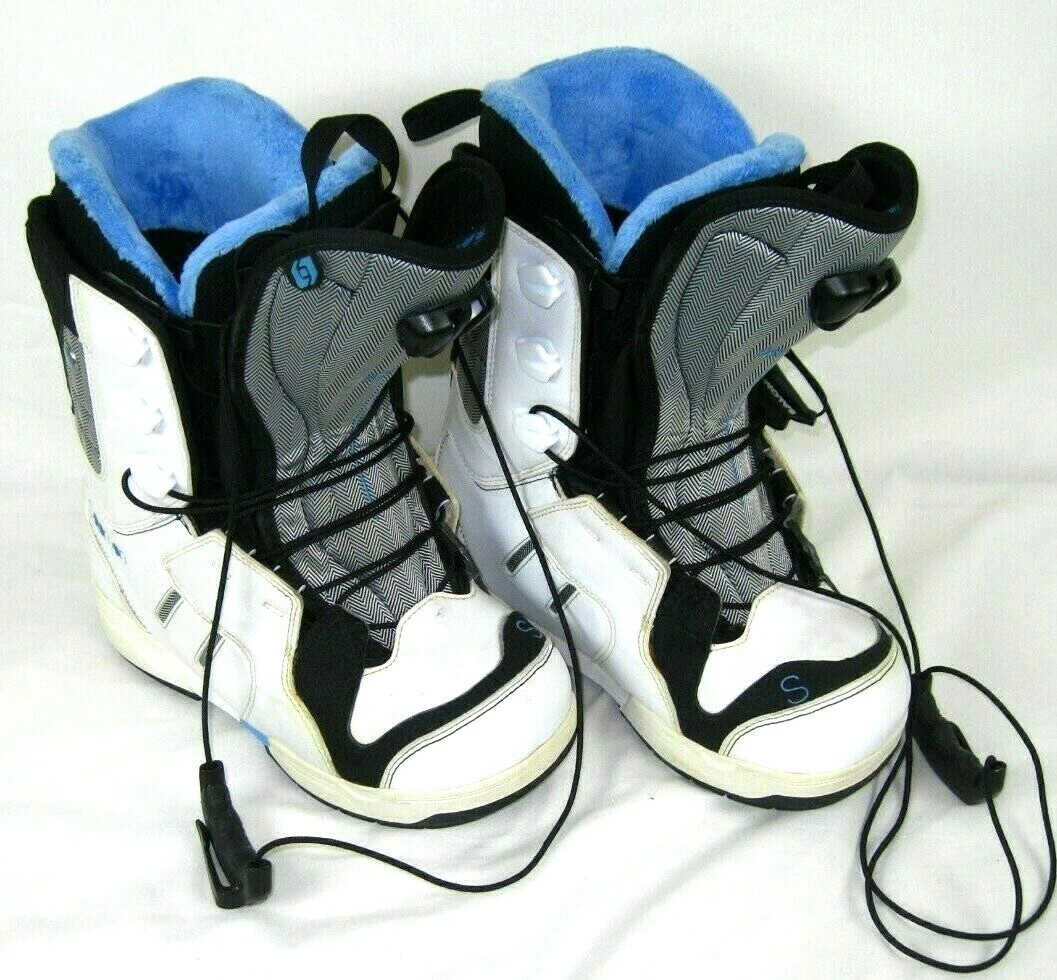Stivali da snowboard da donna bianchi blu personalizzati Salomon Ivy taglia USA 6 UK 4 5 EUR 37