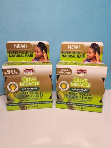African Pride Olive Miracle Super Hold & Smooth Edges Gel 2.25oz (2 pack)
