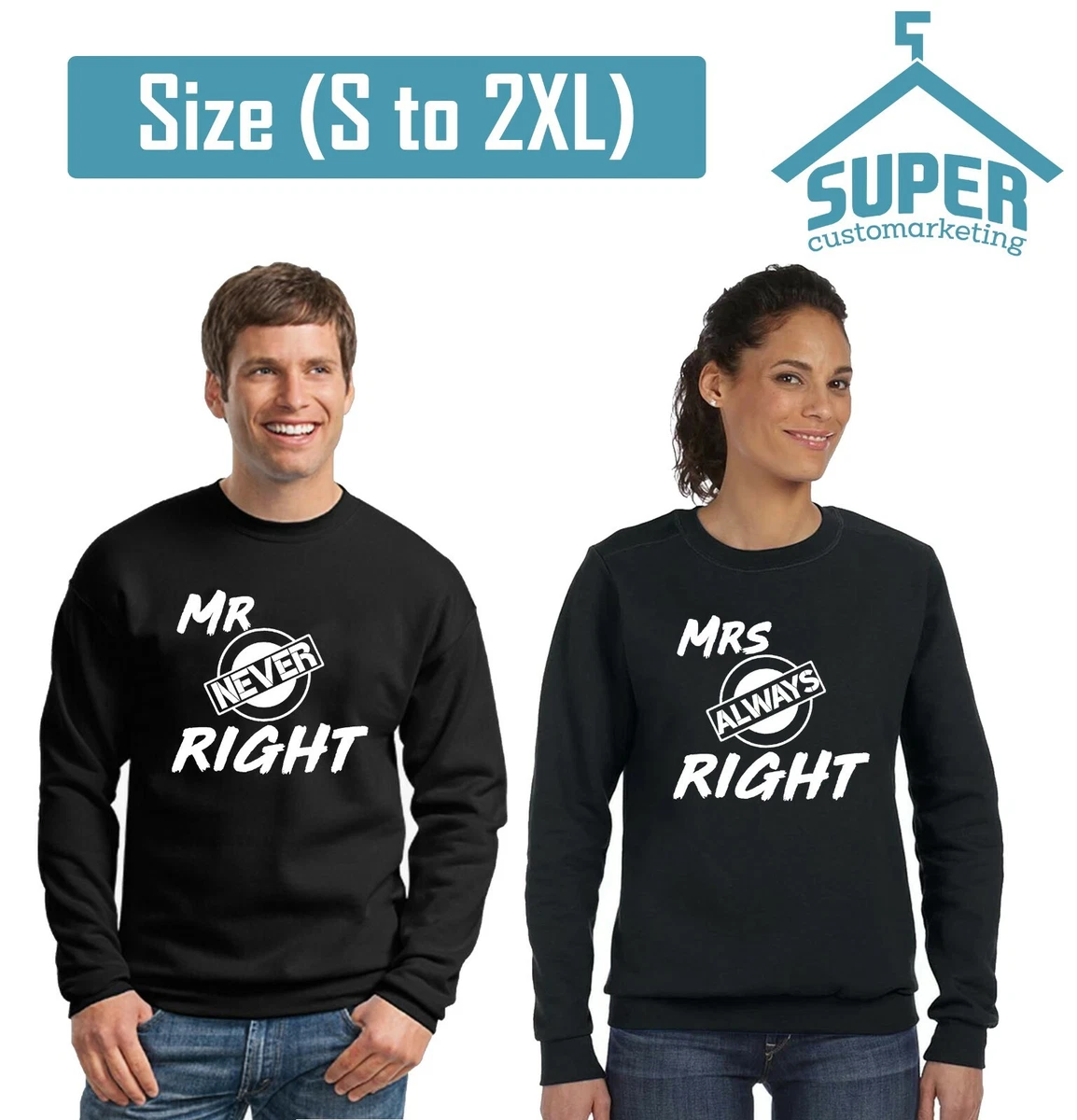 MR MRS RIGHT Couple Matching CREWNECK Valentines Couple Matching