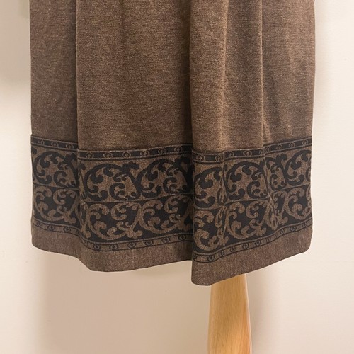 New Directions Brown Black Cowl Neck 3/4 Sleeve Tie Waist Knit Dress 8 Damask - Picture 4 of 9