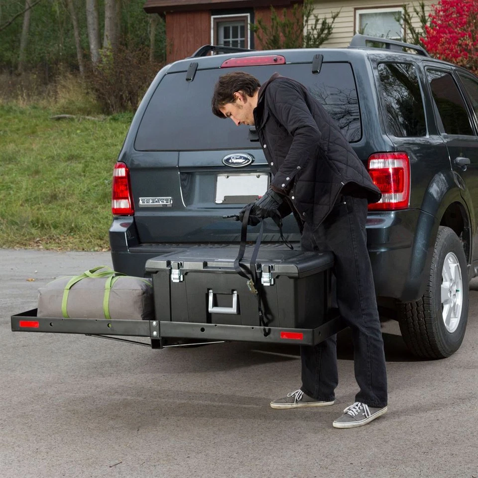 Hitch-Mounted 60" Steel Tray Folding Cargo Carrier 500lb Capacity - Imagem 4 de 4