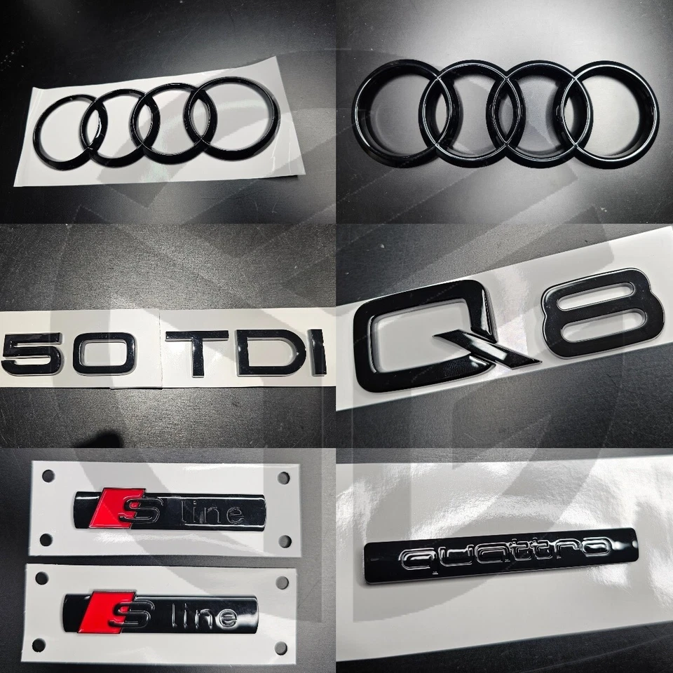 PREMIUM AFTERMARKET Audi Q8 Gloss Black Badges GRILLE/BOOT/FENDER SET 50TDI/QUATTRO/2XSLINE